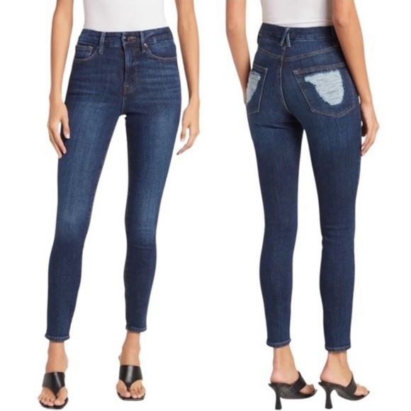 Good American Good Waist Distressed Pocket Skinny Jeans - Picture 1 of 10